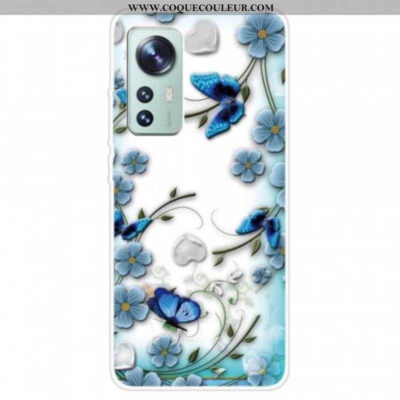 Coque  Xiaomi 12 / 12X  Fleurs et Papillons Bleus