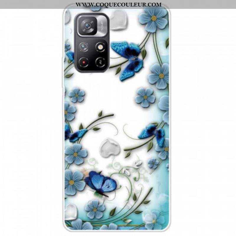 Coque Xiaomi Redmi Note 11 Pro Plus 5G Fleurs et Papillons Bleus