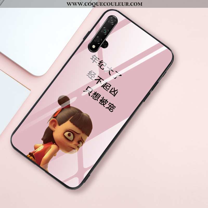 Coque Honor 20 Fluide Doux Verre Miroir, Housse Honor 20 Silicone Style Chinois Rose