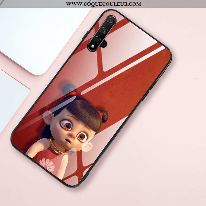 Coque Honor 20 Fluide Doux Verre Miroir, Housse Honor 20 Silicone Style Chinois Rose
