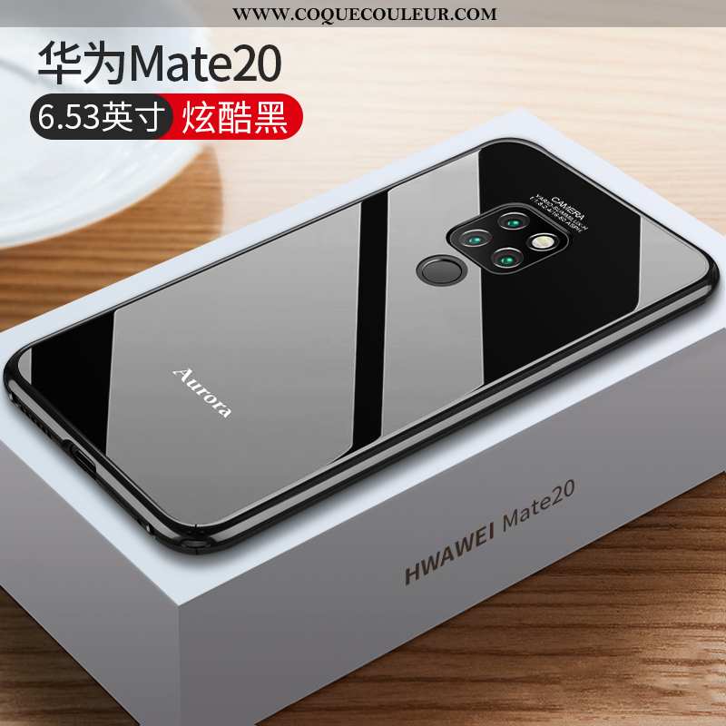 Étui Huawei Mate 20 Légère Métal Tout Compris, Coque Huawei Mate 20 Protection Verre Noir