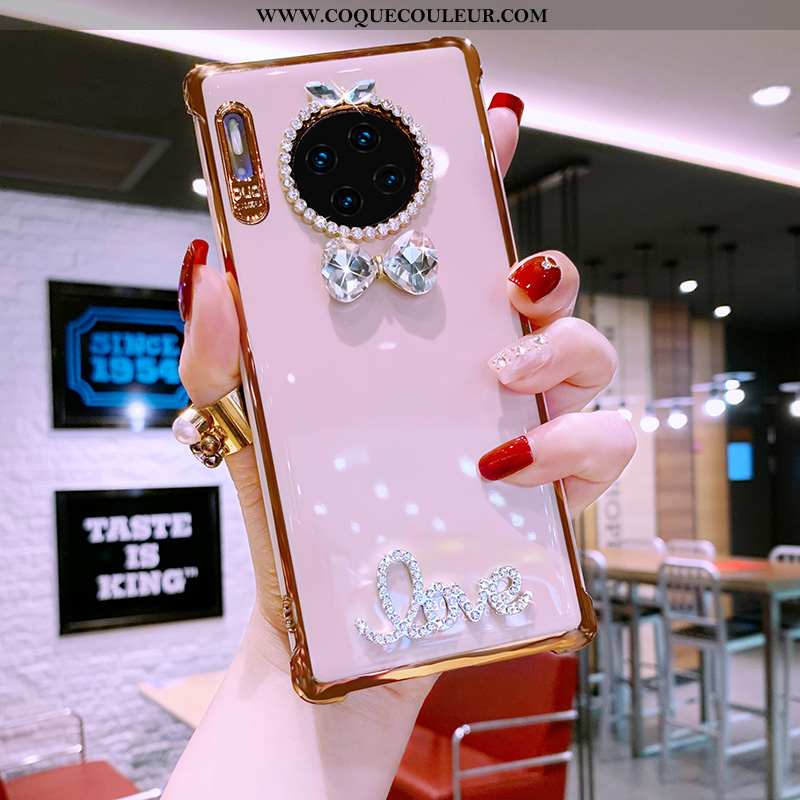 Housse Huawei Mate 30 Luxe Créatif Rose, Étui Huawei Mate 30 Strass Luxe Rose