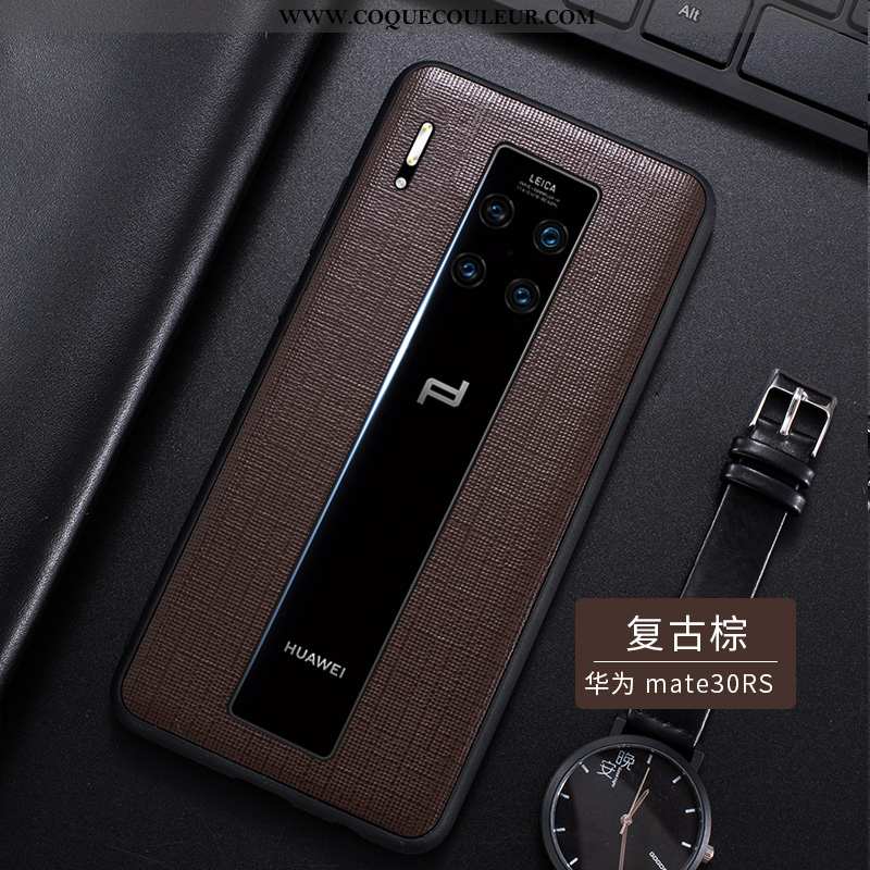 Coque Huawei Mate 30 Rs Cuir Véritable Simple Luxe, Housse Huawei Mate 30 Rs Ultra Cuir Haut Marron