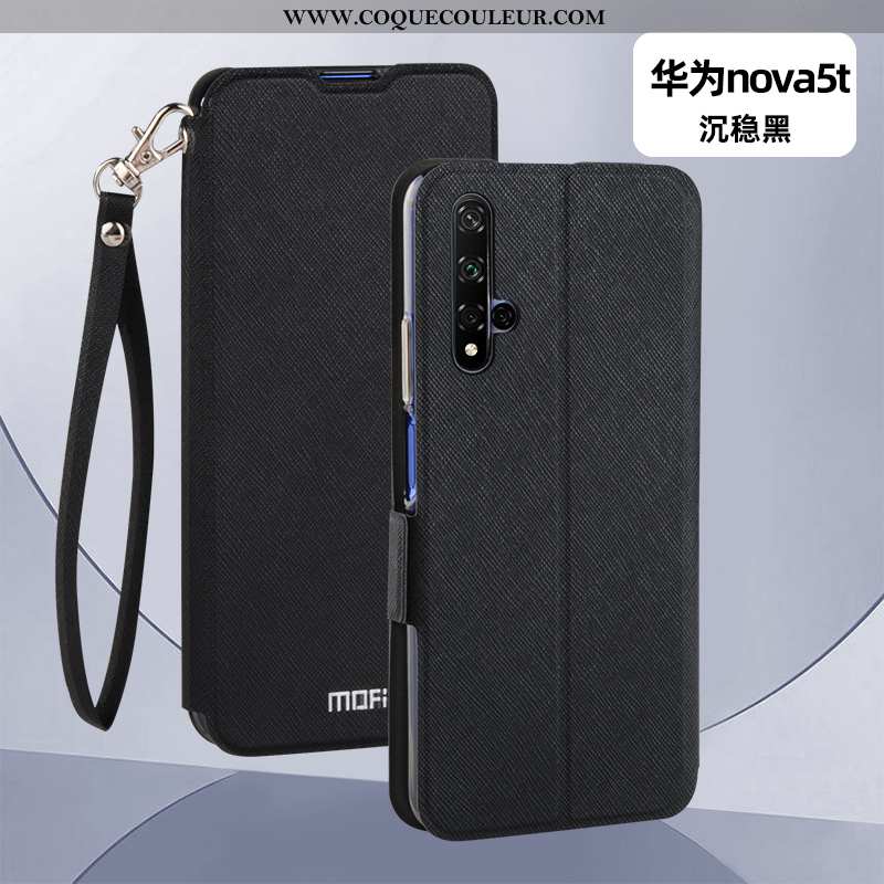 Étui Huawei Nova 5t Protection Clamshell Coque, Coque Huawei Nova 5t Cuir Incassable Noir
