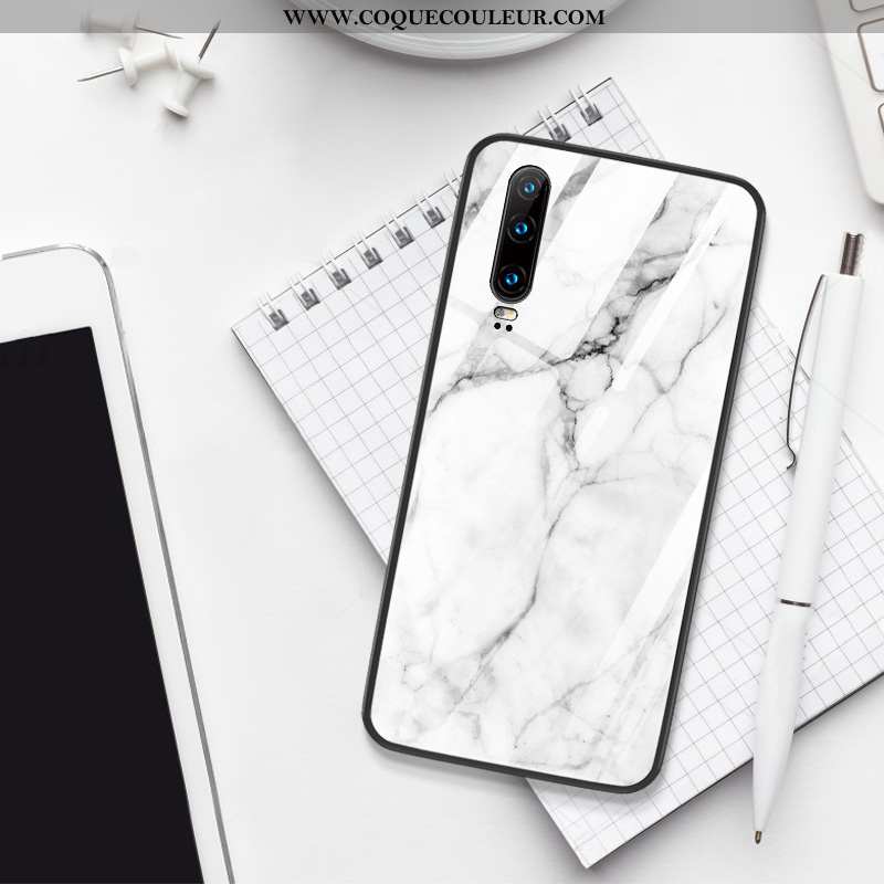 Coque Huawei P30 Créatif Grand Verre, Housse Huawei P30 Silicone Blanche