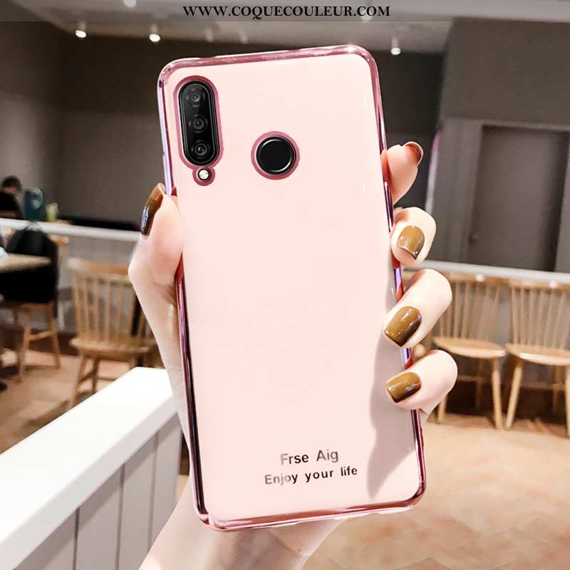 Housse Huawei P30 Lite Silicone Placage Net Rouge, Étui Huawei P30 Lite Protection Rose