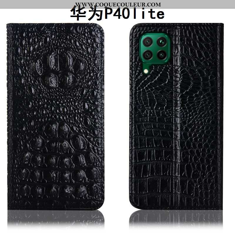 Housse Huawei P40 Lite Protection Téléphone Portable, Étui Huawei P40 Lite Cuir Véritable Noir