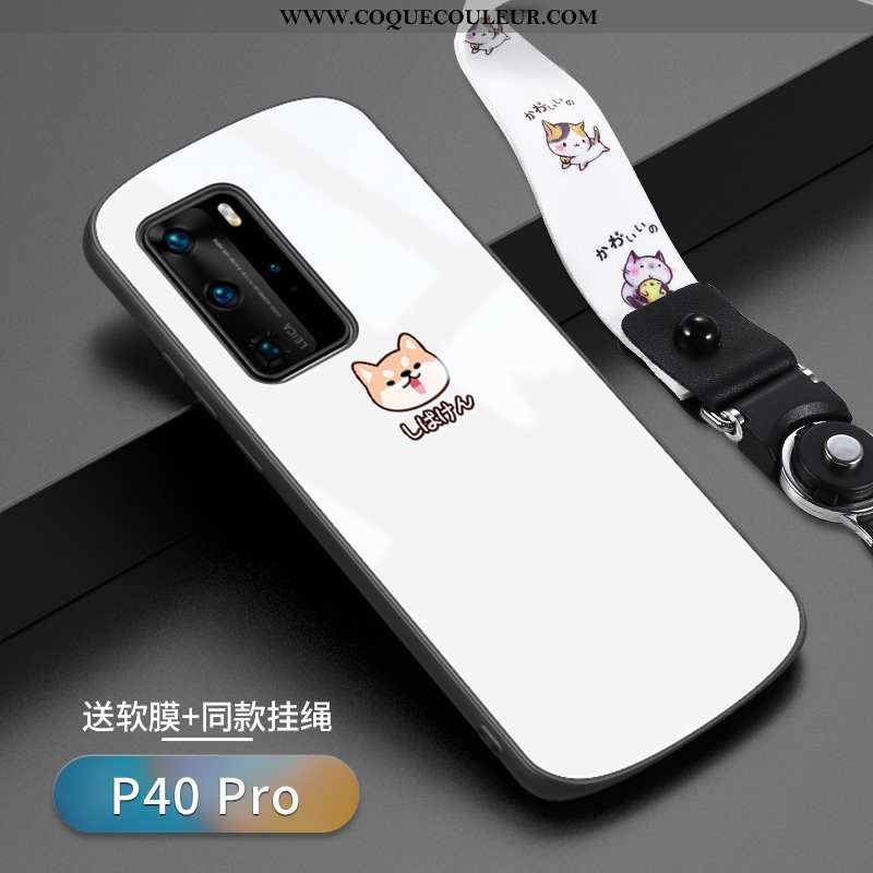 Housse Huawei P40 Pro Verre Téléphone Portable Ultra, Étui Huawei P40 Pro Personnalité Créatif Blanc