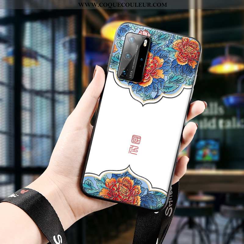 Coque Huawei P40 Pro Gaufrage Style Chinois Incassable, Housse Huawei P40 Pro Charmant Ultra Blanche