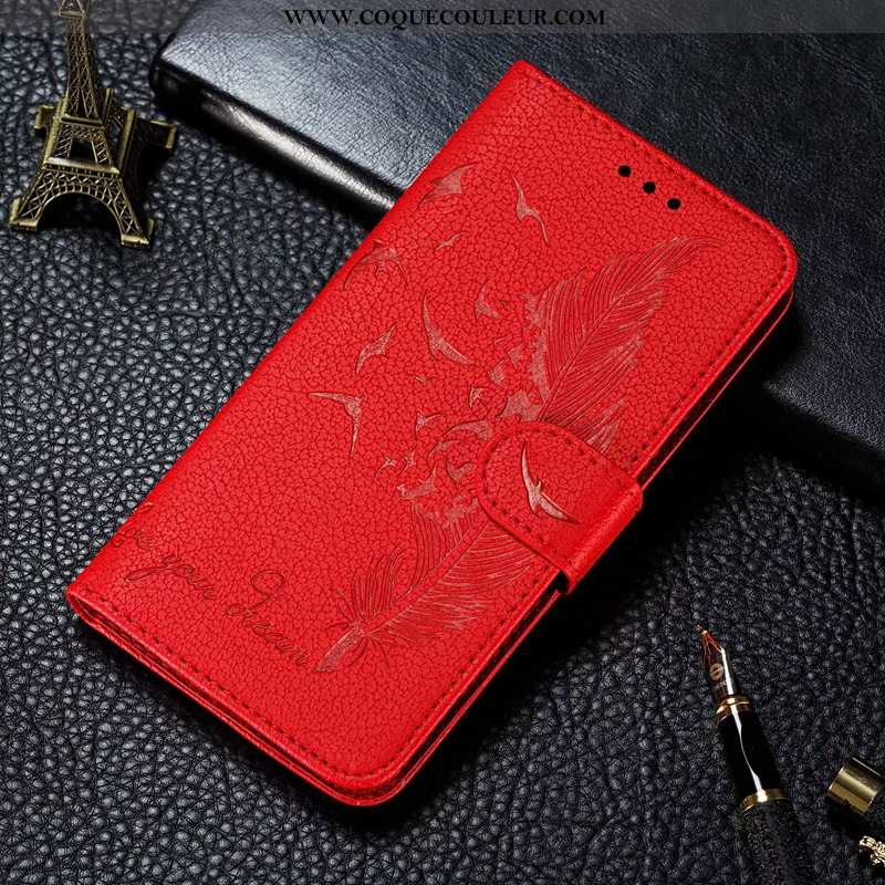 Coque Huawei Y6p Portefeuille Tout Compris Clamshell, Housse Huawei Y6p Cuir Incassable Rouge