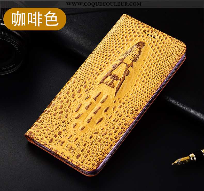 Housse Huawei Y6p Protection Jaune Téléphone Portable, Étui Huawei Y6p Cuir Véritable Incassable