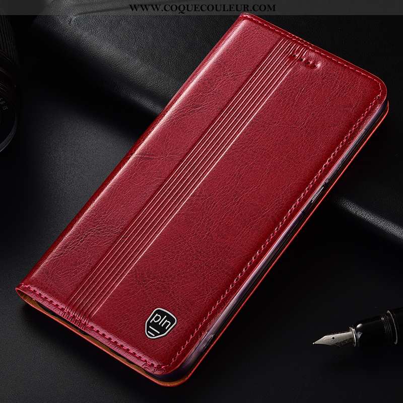 Housse Lg Q7 Cuir Véritable Rouge Étui, Étui Lg Q7 Protection Téléphone Portable