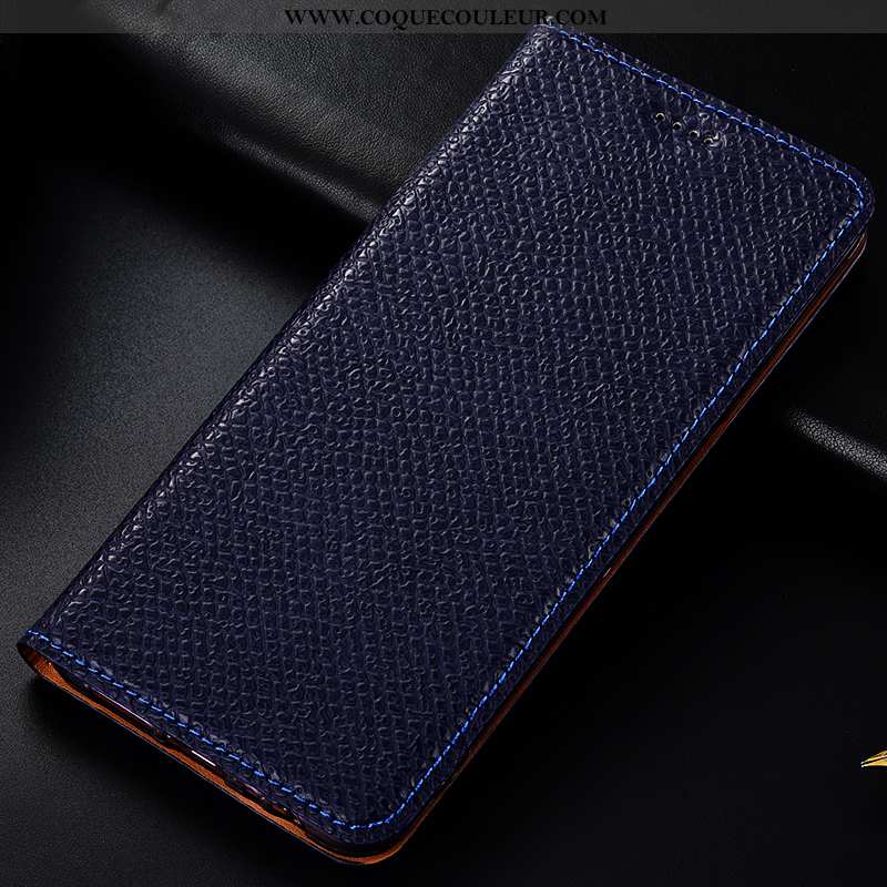 Étui Lg V30 Cuir Véritable Téléphone Portable Bleu Marin, Coque Lg V30 Modèle Fleurie Protection Ble