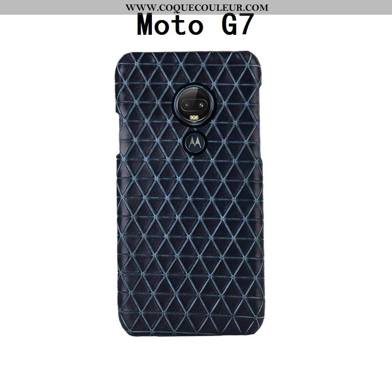 Étui Moto G7 Mode Incassable Cuir Véritable, Coque Moto G7 Protection Téléphone Portable Noir