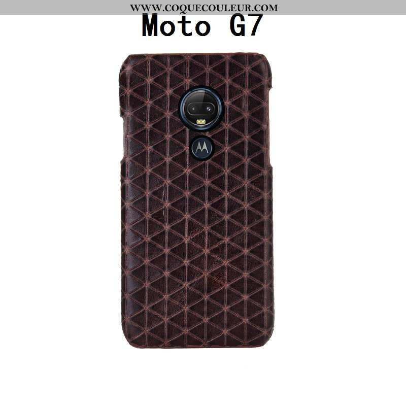 Étui Moto G7 Mode Incassable Cuir Véritable, Coque Moto G7 Protection Téléphone Portable Noir