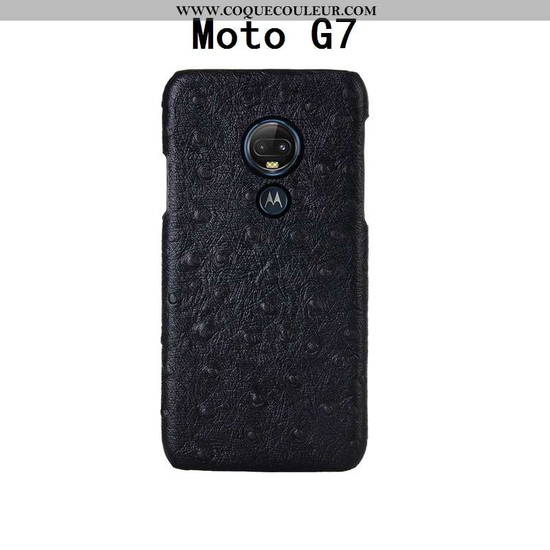 Coque Moto G7 Créatif Luxe Téléphone Portable, Housse Moto G7 Cuir Véritable Noir