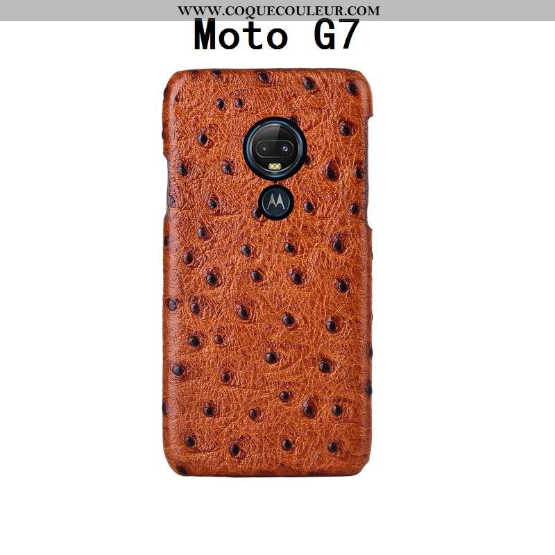 Coque Moto G7 Créatif Luxe Téléphone Portable, Housse Moto G7 Cuir Véritable Noir