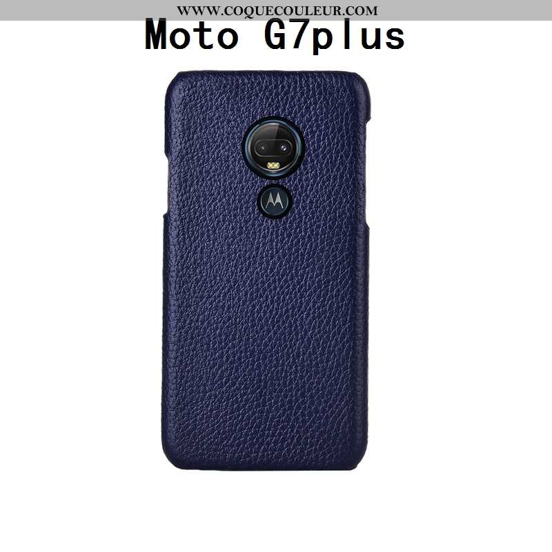 Coque Moto G7 Plus Cuir Incassable Créatif Véritable, Housse Moto G7 Plus Mode Personnalité Bleu Fon