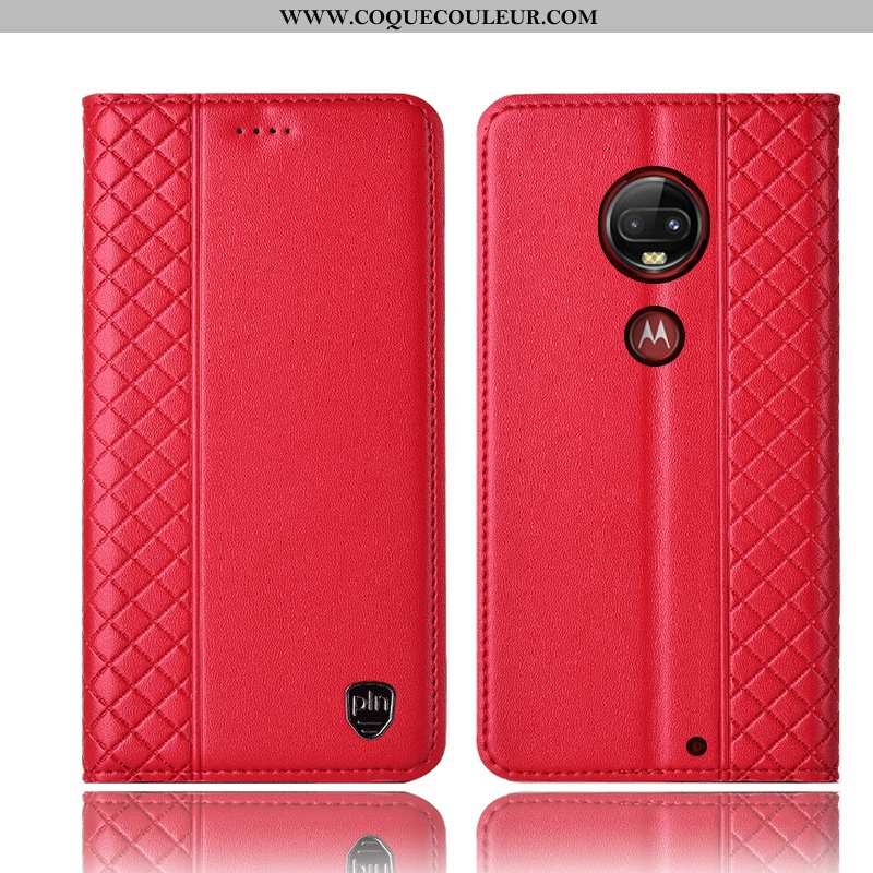 Étui Moto G7 Plus Cuir Véritable Téléphone Portable, Coque Moto G7 Plus Protection Rouge
