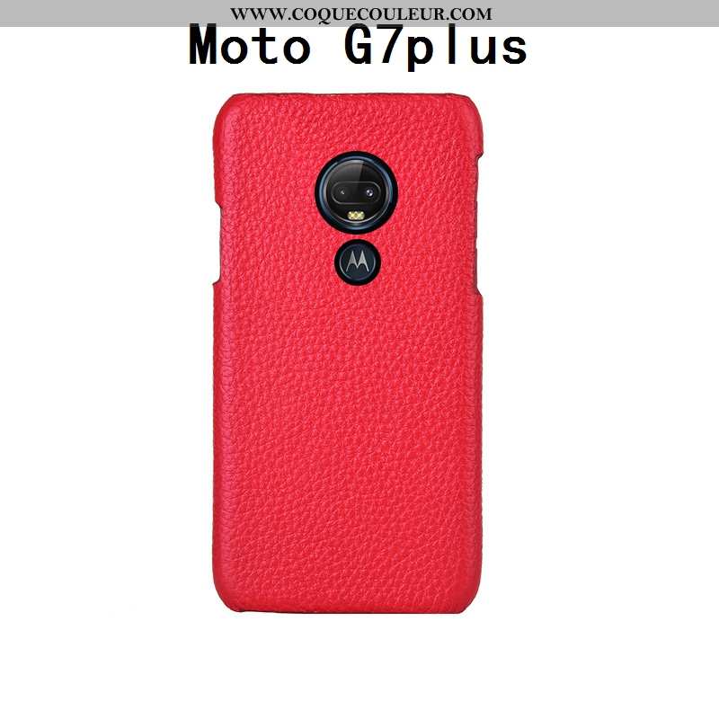 Étui Moto G7 Plus Cuir Véritable Luxe Téléphone Portable, Coque Moto G7 Plus Mode Incassable Rouge