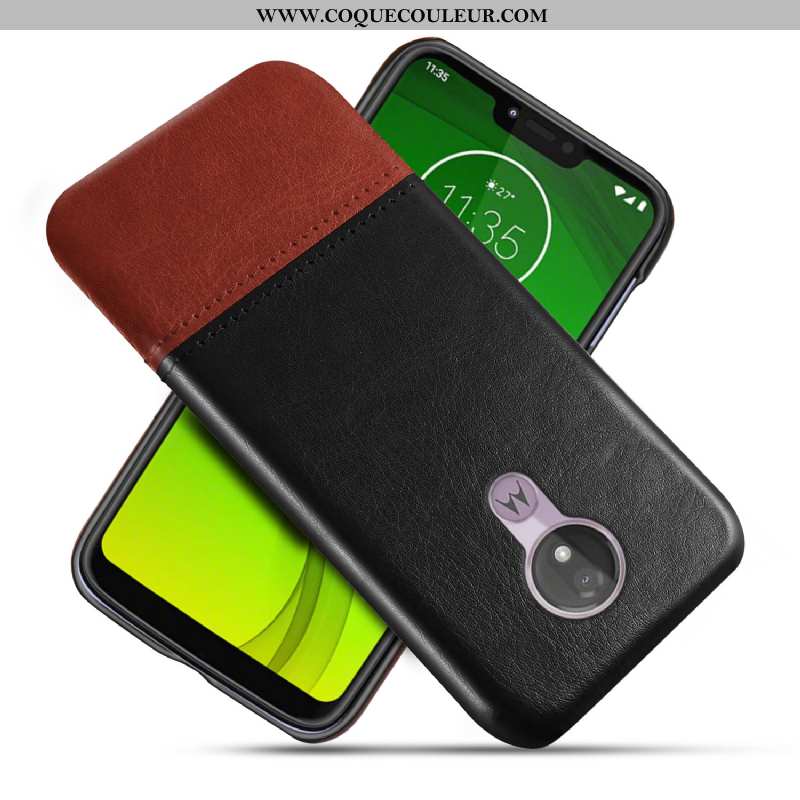 Housse Moto G7 Power Protection Téléphone Portable Noir, Étui Moto G7 Power Cuir Véritable Coque Noi