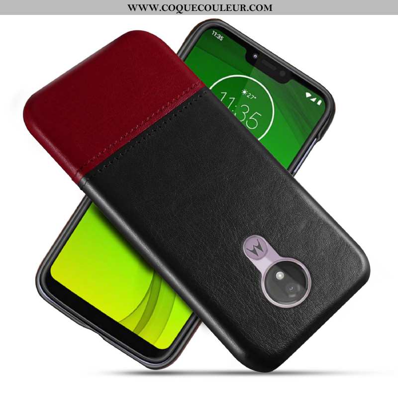 Housse Moto G7 Power Protection Téléphone Portable Noir, Étui Moto G7 Power Cuir Véritable Coque Noi