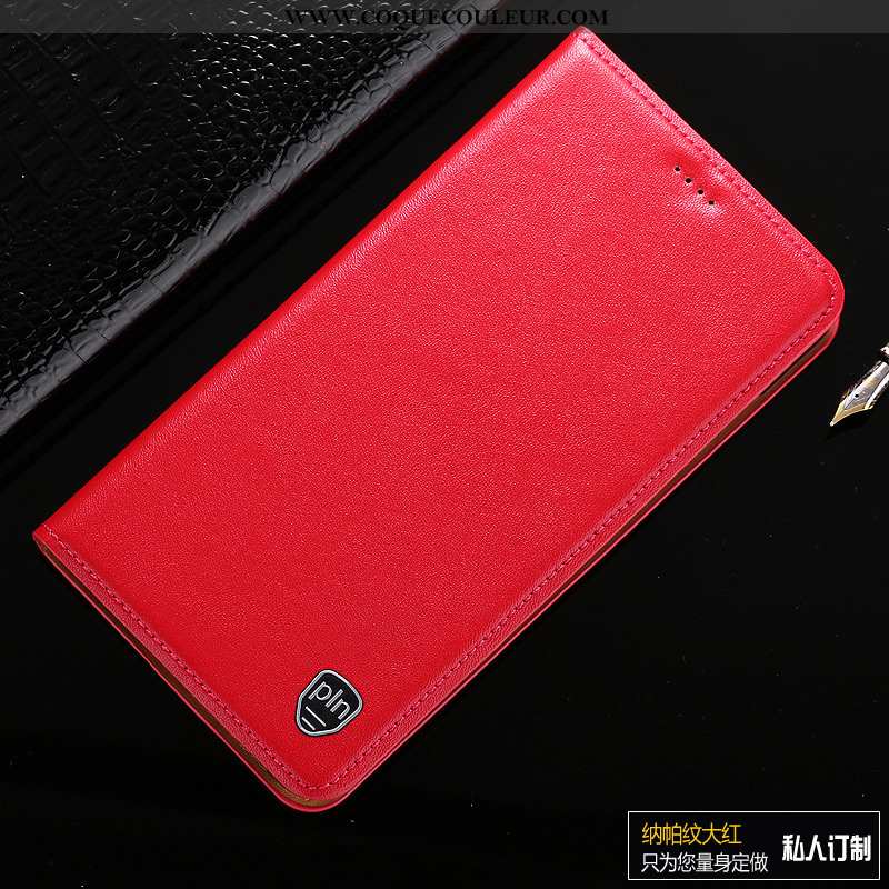 Étui Moto G8 Plus Protection Coque Téléphone Portable, Moto G8 Plus Cuir Véritable Rouge