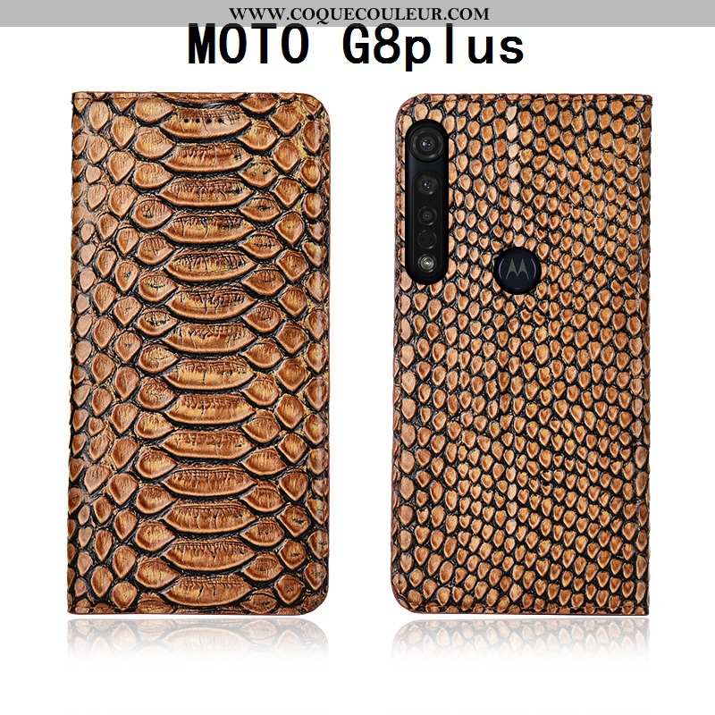 Coque Moto G8 Plus Fluide Doux Étui Cuir Véritable, Housse Moto G8 Plus Silicone Noir