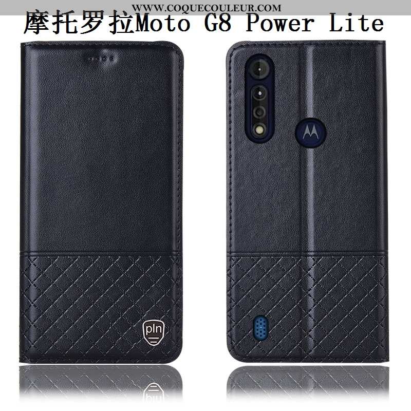 Housse Moto G8 Power Lite Cuir Véritable Incassable Téléphone Portable, Étui Moto G8 Power Lite Cuir