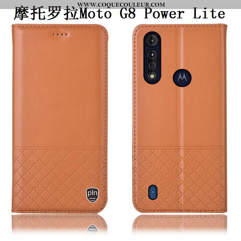 Housse Moto G8 Power Lite Cuir Véritable Incassable Téléphone Portable, Étui Moto G8 Power Lite Cuir
