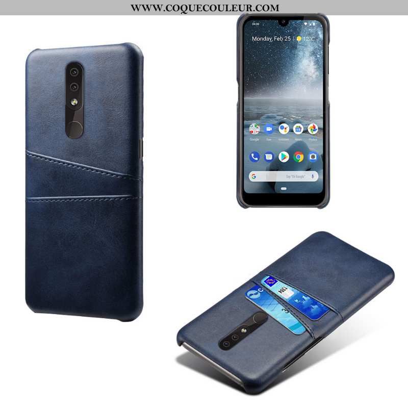 Coque Nokia 4.2 Cuir Carte Incassable, Housse Nokia 4.2 Protection Téléphone Portable Bleu Foncé