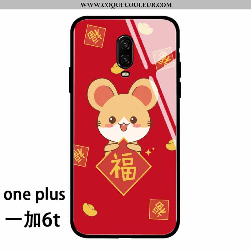 Coque Oneplus 6t Protection Silicone Rat, Housse Oneplus 6t Verre Rouge
