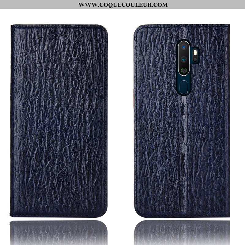 Étui Oppo A5 2020 Protection Coque Téléphone Portable, Oppo A5 2020 Cuir Véritable Incassable Bleu F