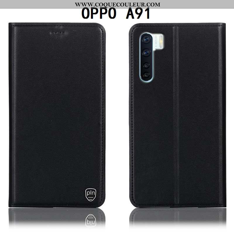 Housse Oppo A91 Cuir Véritable Étui Téléphone Portable, Oppo A91 Protection Jaune