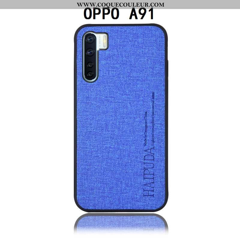 Coque Oppo A91 Protection Incassable, Housse Oppo A91 Cuir Lin Gris