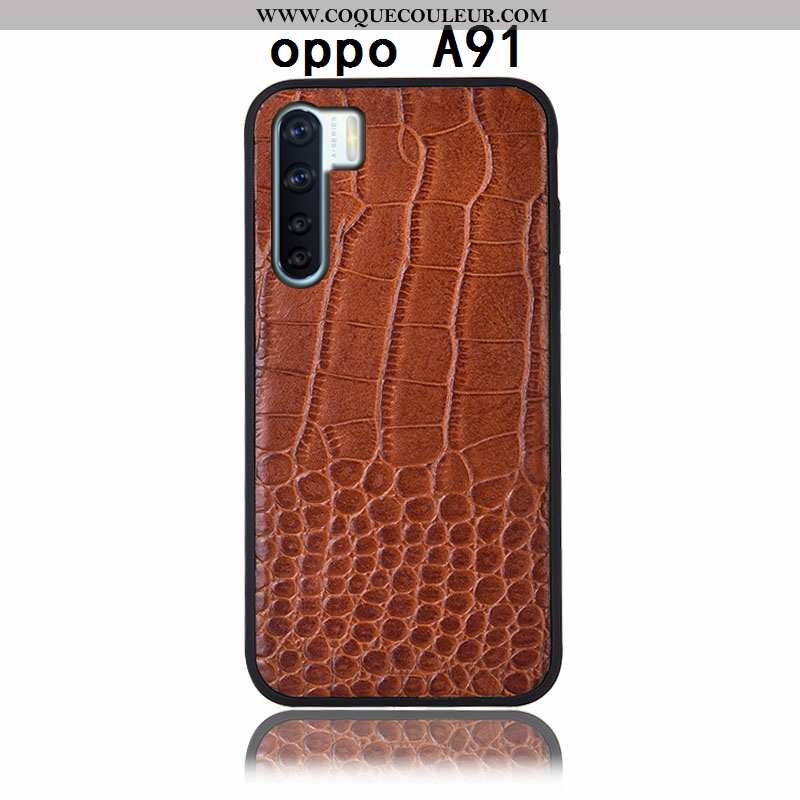 Housse Oppo A91 Protection Coque Couvercle Arrière, Étui Oppo A91 Cuir Véritable Incassable Marron