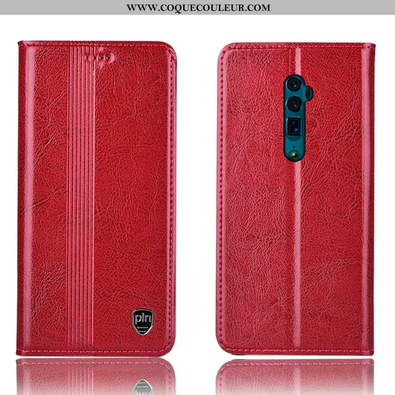 Coque Oppo Reno 10x Zoom Cuir Véritable Rouge, Housse Oppo Reno 10x Zoom Protection Tout Compris Rou