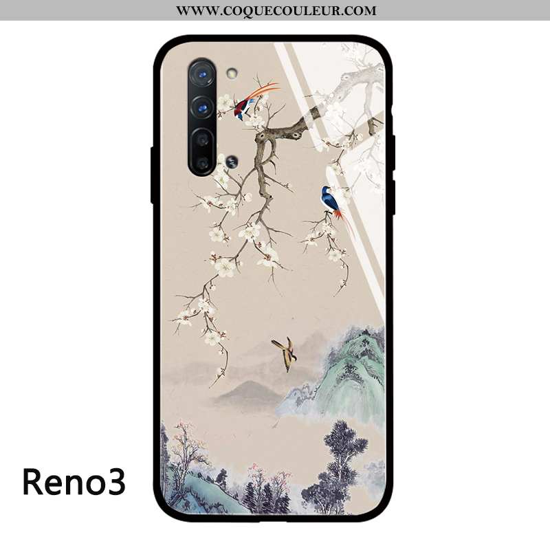 Étui Oppo Reno 3 Tendance Coque Net Rouge, Oppo Reno 3 Silicone Personnalité Beige