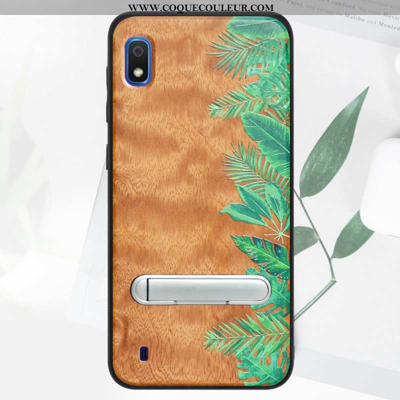 Étui Samsung Galaxy A10 En Bois Vert 2020, Coque Samsung Galaxy A10 Modèle Fleurie Support Verte