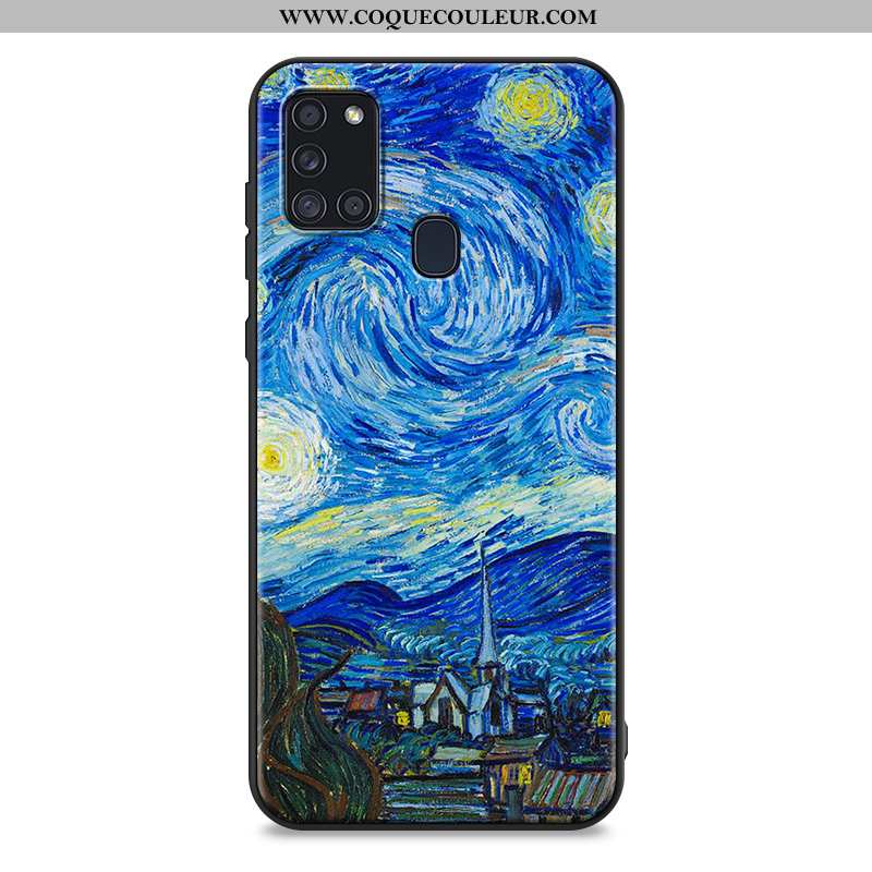 Housse Samsung Galaxy A21s Créatif Délavé En Daim Étoile, Étui Samsung Galaxy A21s Dessin Animé Bleu