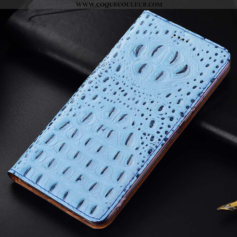 Étui Samsung Galaxy A40 Cuir Véritable Étoile, Coque Samsung Galaxy A40 Protection Crocodile Bleu