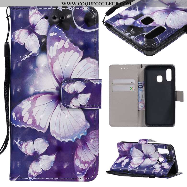 Housse Samsung Galaxy A40s Protection Peinture, Étui Samsung Galaxy A40s Dessin Animé Cuir Violet