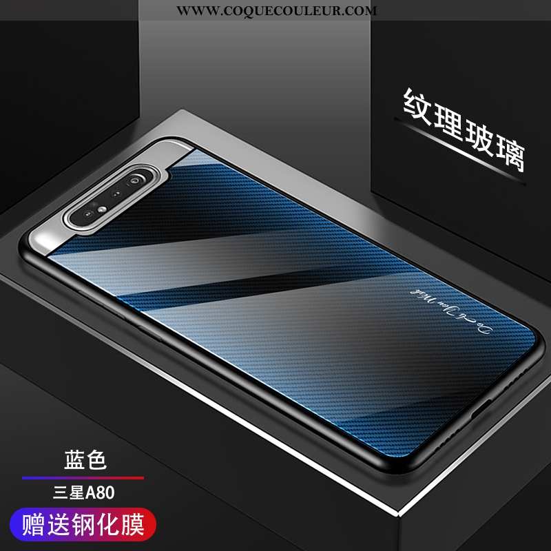 Coque Samsung Galaxy A80 Protection Mode Bleu Marin, Housse Samsung Galaxy A80 Verre Étoile Bleu Fon