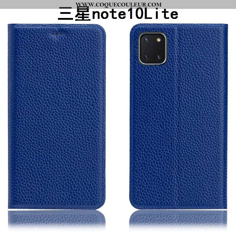 Housse Samsung Galaxy Note 10 Lite Cuir Véritable Protection Bleu Marin, Étui Samsung Galaxy Note 10