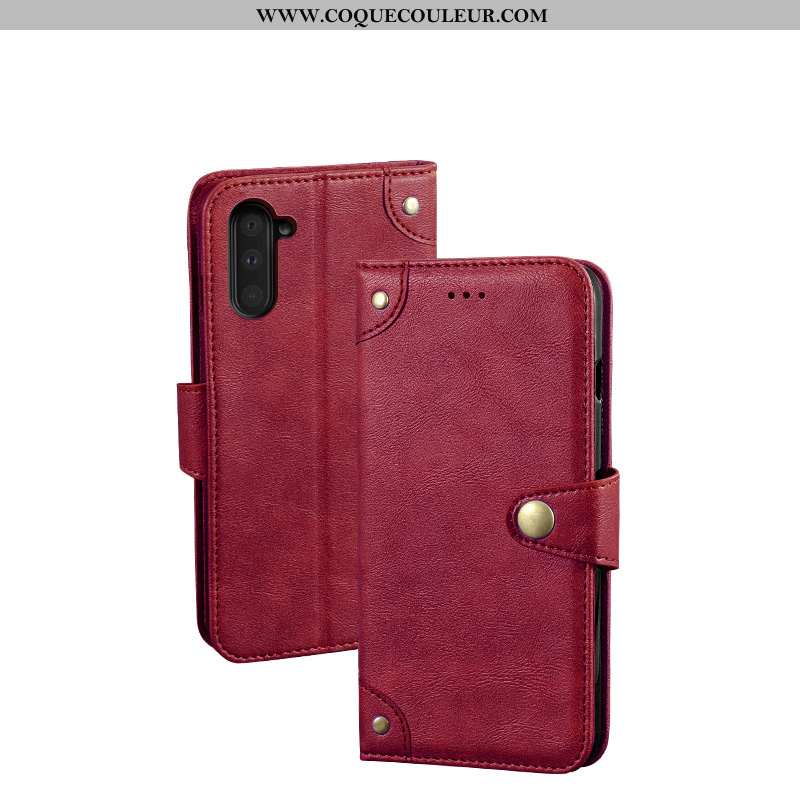 Étui Samsung Galaxy Note 10 Portefeuille Vin Rouge Housse, Coque Samsung Galaxy Note 10 Cuir Protect