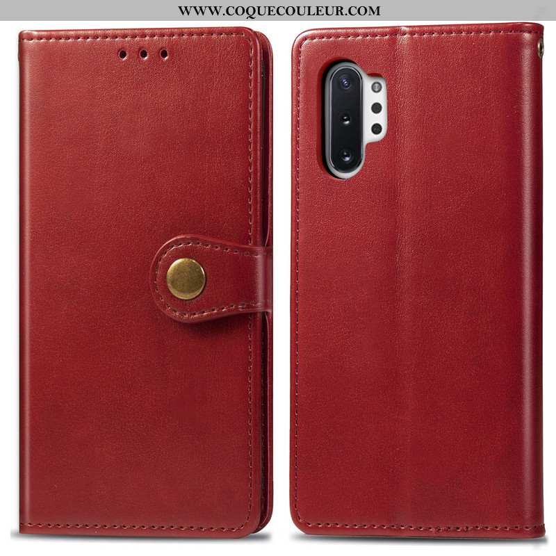 Coque Samsung Galaxy Note 10+ Cuir Rouge Étui, Housse Samsung Galaxy Note 10+ Protection Couleur Uni