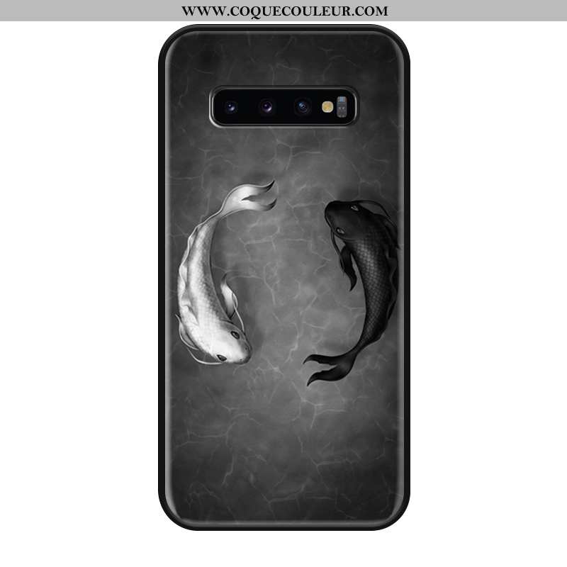 Coque Samsung Galaxy S10+ Personnalité Silicone Squid, Housse Samsung Galaxy S10+ Créatif Blanc Noir