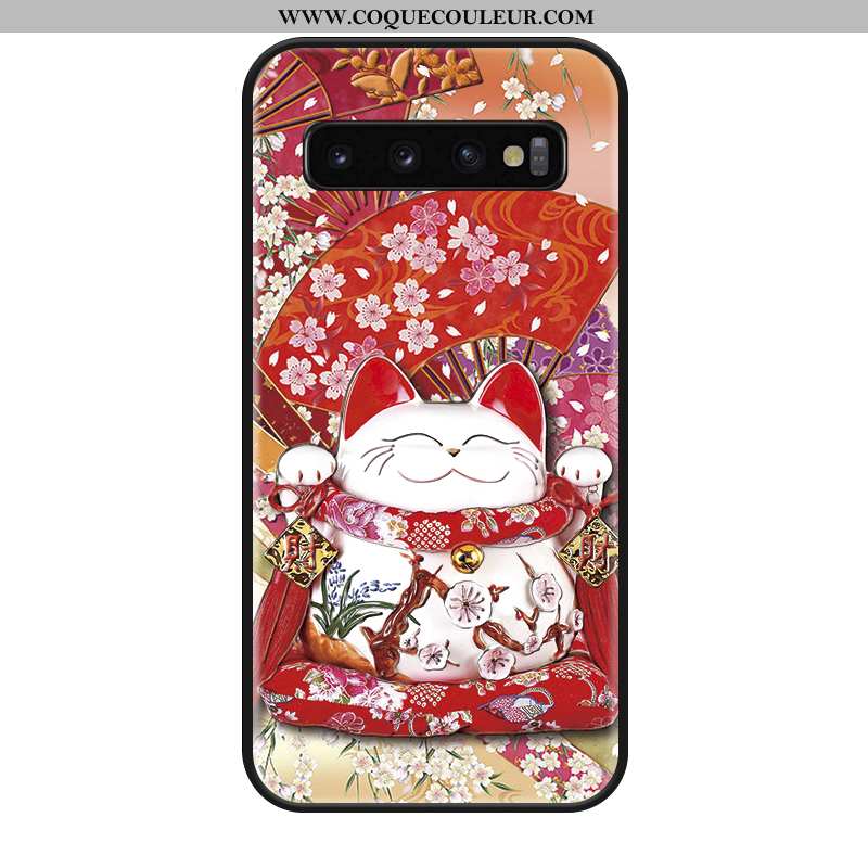 Housse Samsung Galaxy S10+ Mode Net Rouge Téléphone Portable, Étui Samsung Galaxy S10+ Protection Ro