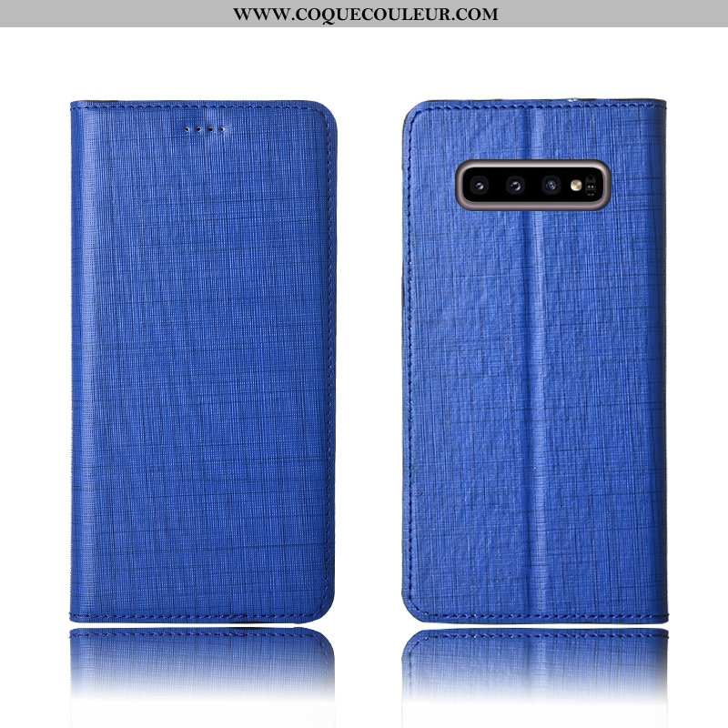 Housse Samsung Galaxy S10+ Cuir Véritable Bleu Coque, Étui Samsung Galaxy S10+ Cuir Protection