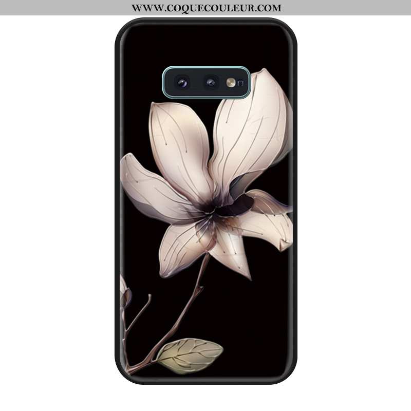 Housse Samsung Galaxy S10e En Bois Fleur Noir, Étui Samsung Galaxy S10e Silicone Coque Noir